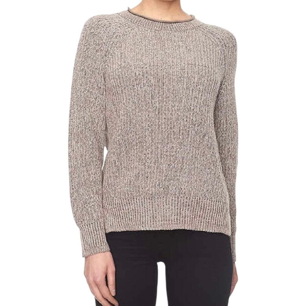 Ellen Tracy Light Brown Cable Knit Sweater Round‎ Neck Sz MED Fall Winter Casual